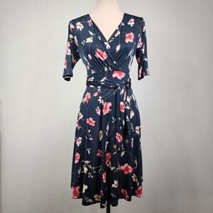Vintage 90s Y2K Medium Black Floral Dress
